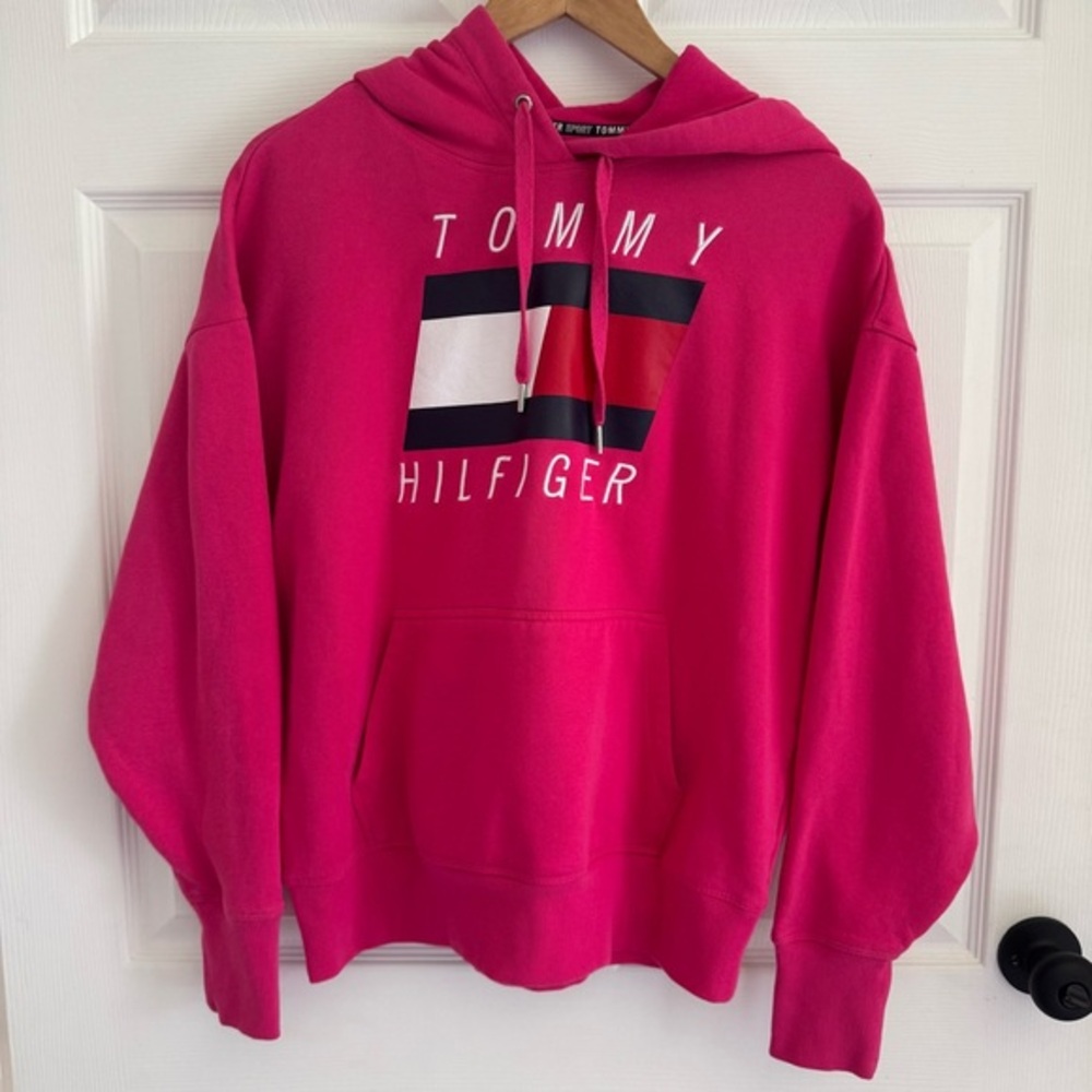 Tommy Hilfiger Sport Pink Logo Hoodie Sweatshirt Women’s Small
